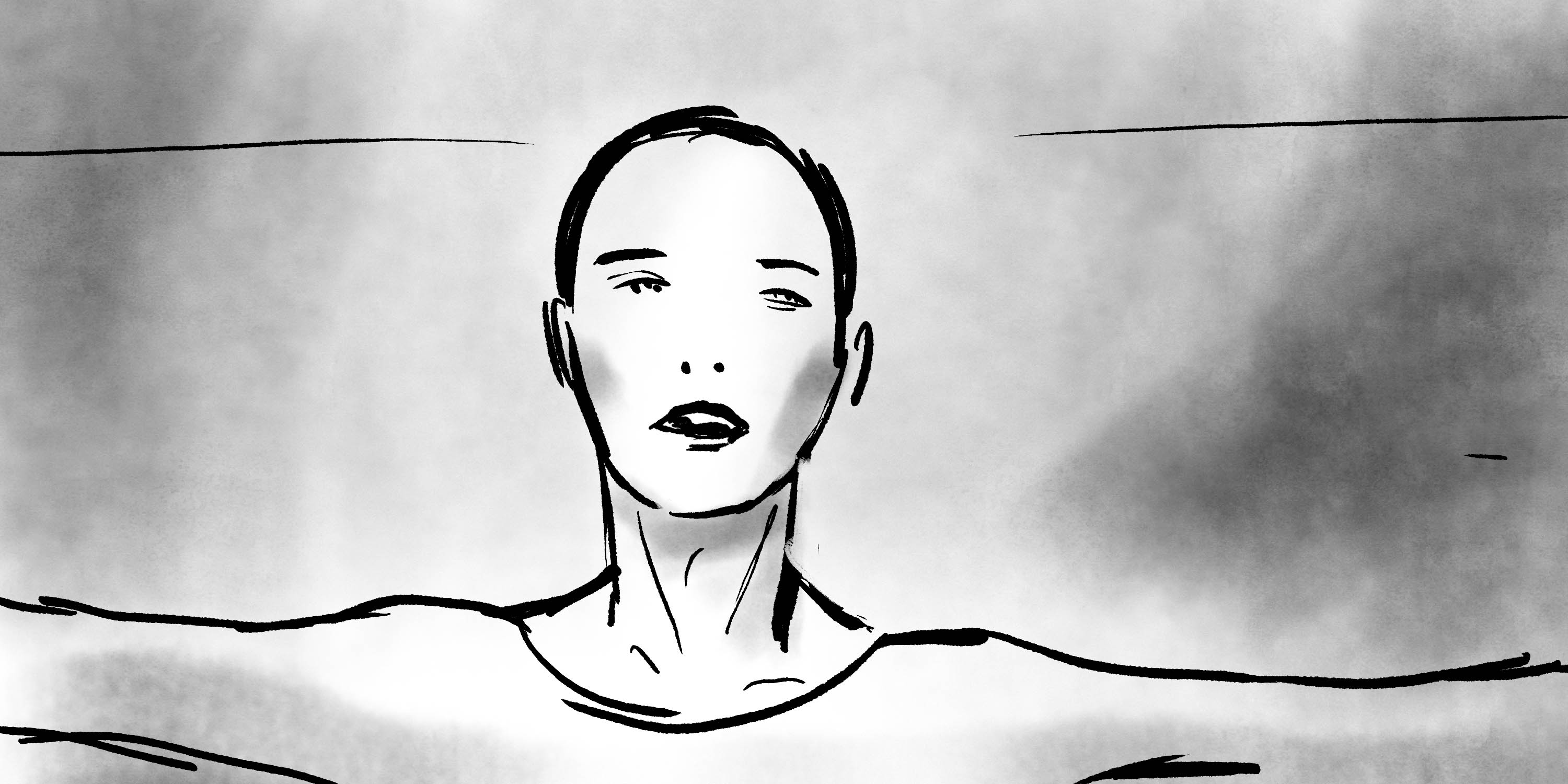 black and white storyboard frame by Sascha Vernik / REVKIN