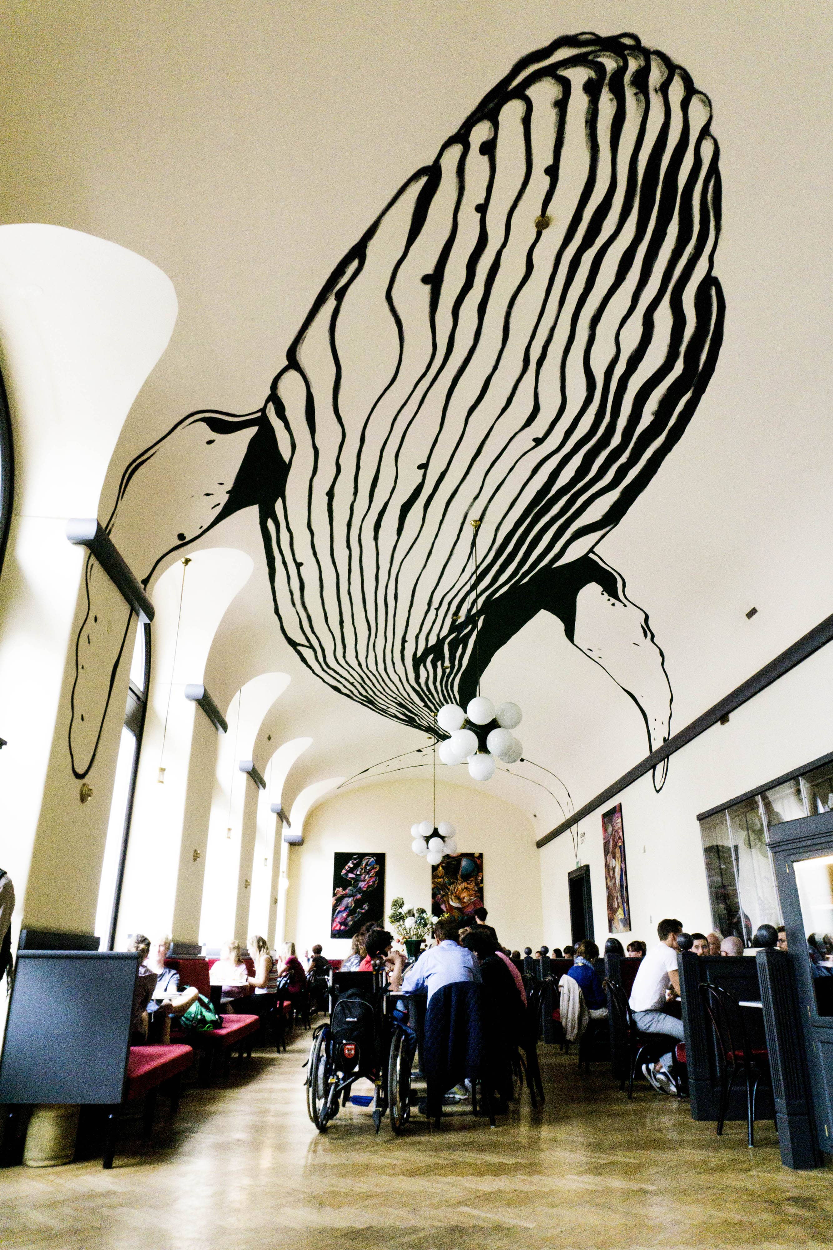 giant ceiling mural of a whale at rien / Cafe Griensteidl Vienna by Sascha Vernik / REVKIN