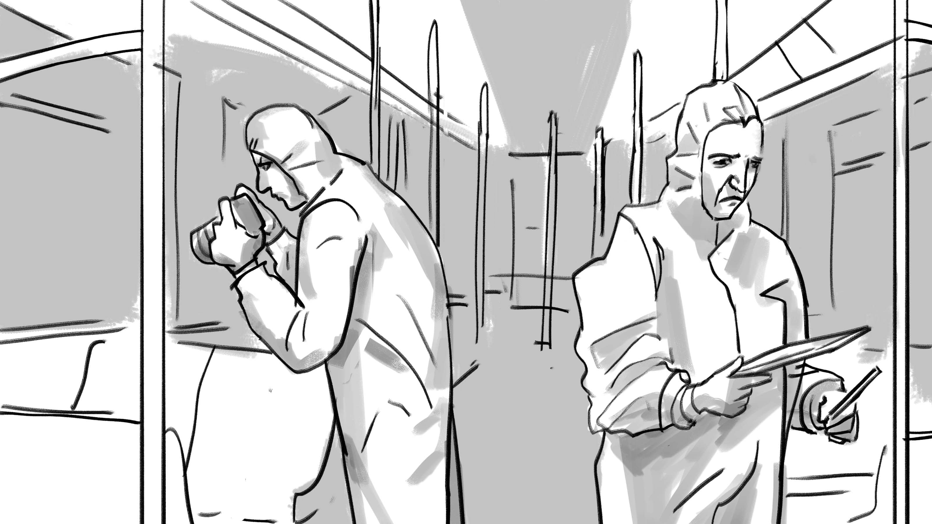 Wiener Linien black and white storyboard frame by Sascha Vernik / REVKIN