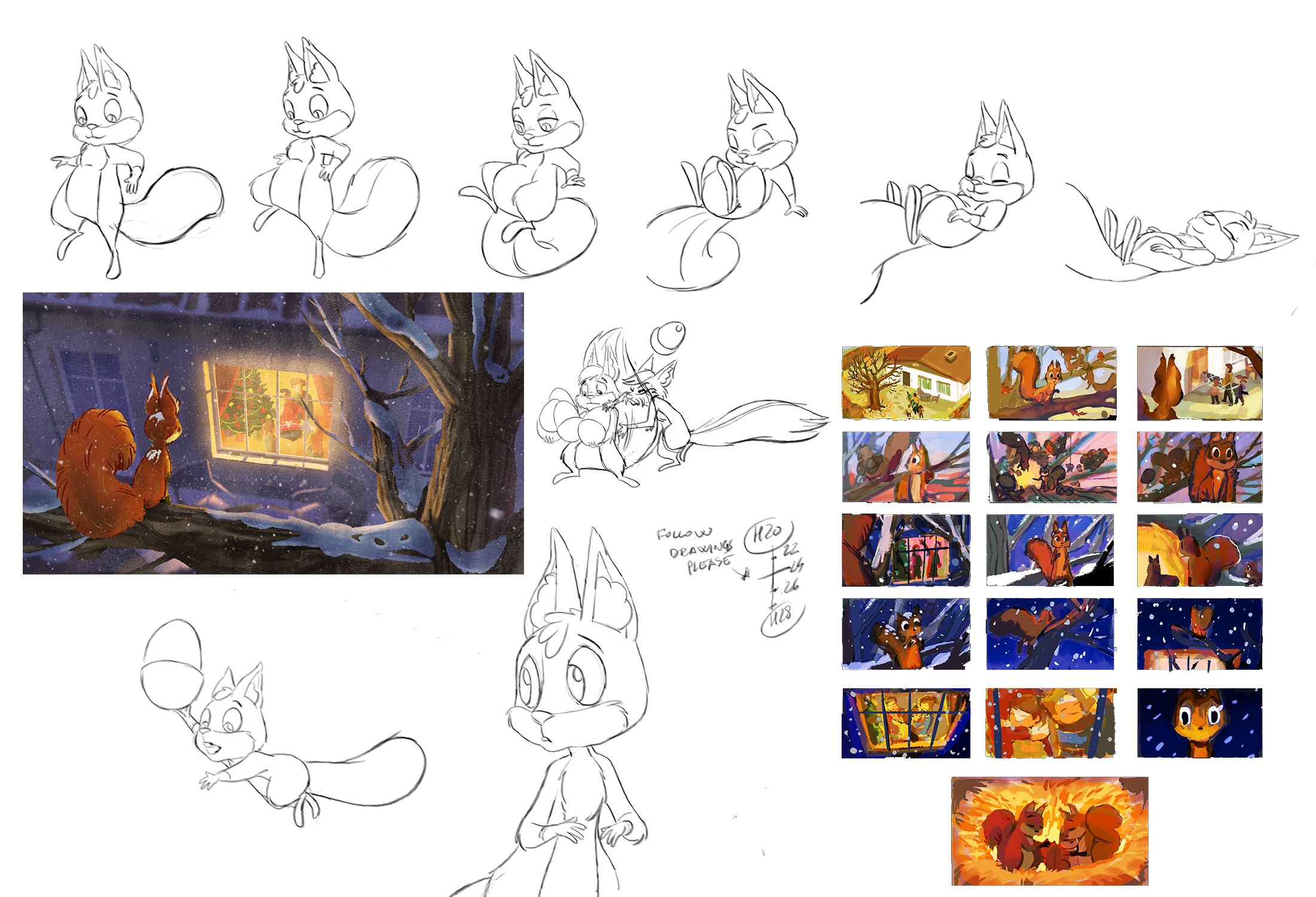 Concept art sheet for animated squirrel commercial by Sascha Vernik / REVKIN