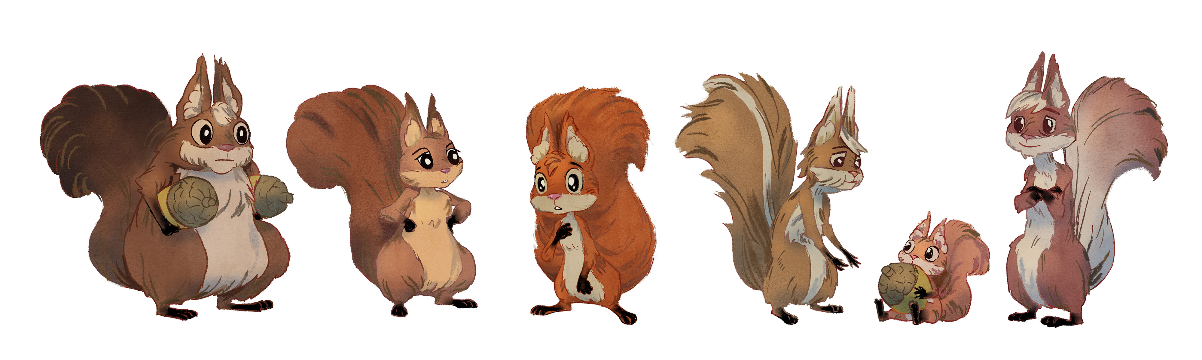 Concept art sheet for animated squirrel commercial by Sascha Vernik / REVKIN